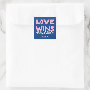 Sticker Carré Gras moderne Type Funky Blue LOVE WINS Mariage