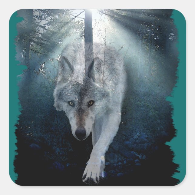 Sticker Carré GRAS WOLF & FOREST Wildlife Series (Devant)