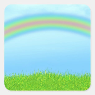 Sticker Carré Grass vert, arc-en-ciel et Arrière - plan ciel ble