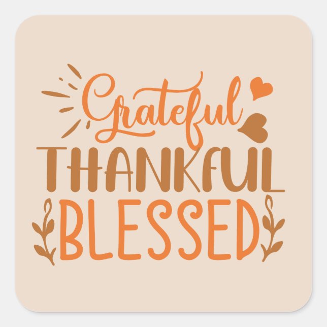 Sticker Carré Grateful Thankful Mot-art Thanksgiving (Devant)