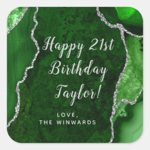 Sticker Carré Green and Silver Agate Joyeux anniversaire