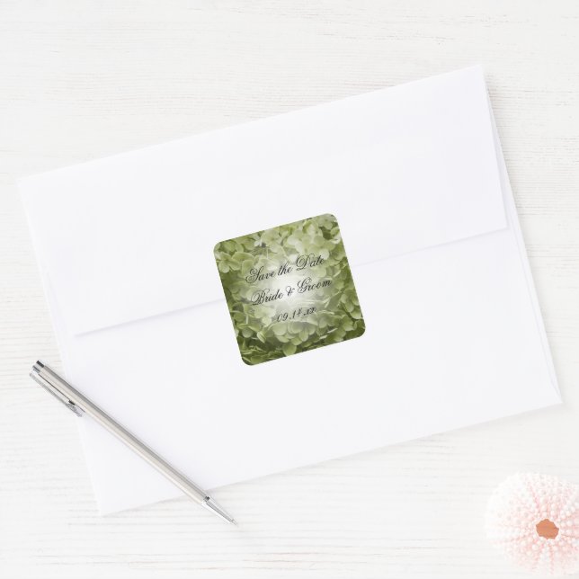 Sticker Carré Green Annabelle Hydrangea Wedding Enregistrer la d (Enveloppe)