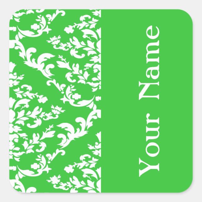 Sticker Carré Green Bold Damask à Emporiomoffa avec nom (Devant)