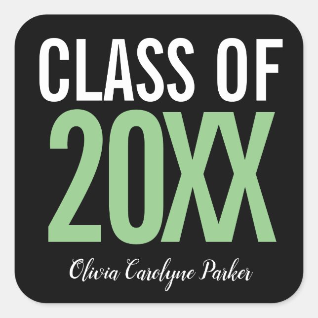 Sticker Carré Green Bold Graduation personnalisée chaque année (Devant)