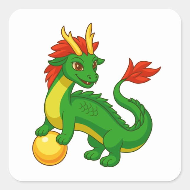 Sticker Carré Green Chinese Dragon (Devant)