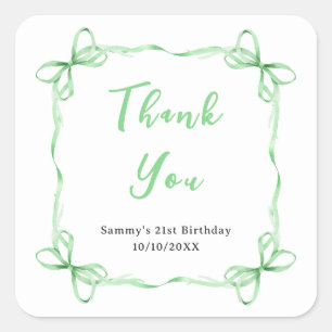 Sticker Carré Green Coquette Ruban Anniversaire Merci