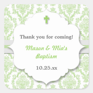 Sticker Carré Green Damask neutre gen Christening Baptême faveur