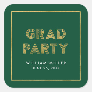 Sticker Carré Green et Faux Gold Géométrique Grad Party