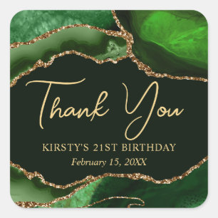 Sticker Carré Green et Gold Faux Parties scintillant Agate Anniv
