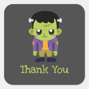 Sticker Carré Green Frankenstein Monster Halloween Merci