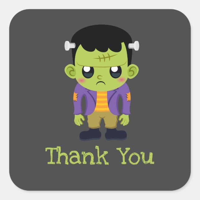 Sticker Carré Green Frankenstein Monster Halloween Merci (Devant)