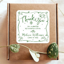 Green Hand Drawn Doodle Graduation Thank You White