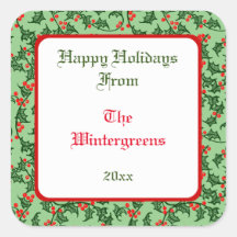 Green Holly avec Red Berries Editable Gift Taq