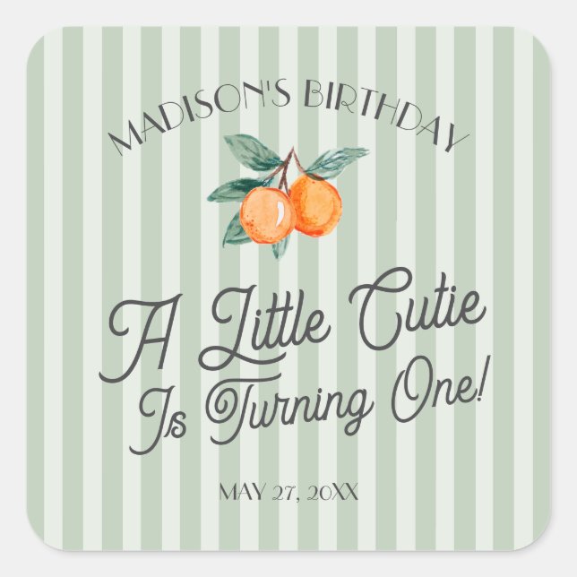 Sticker Carré Green Little Cutie Pastel Citrus Enveloppe Anniver (Devant)