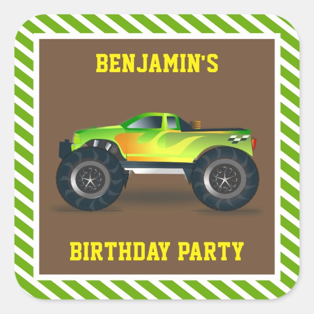 Sticker Carré Green Monster Truck Anniversaire de enfant Party F (Devant)
