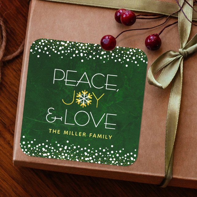 Sticker Carré Green Peace Jove Love Snowflake Typography Holiday (Créateur téléchargé)
