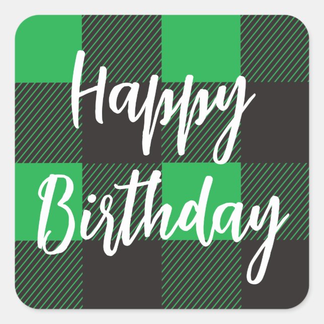 Sticker Carré Green Plaid Joyeux anniversaire (Devant)