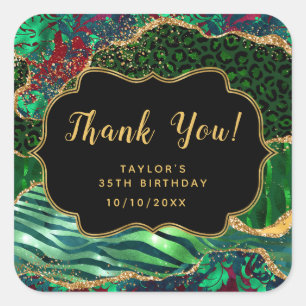 Sticker Carré Green Safari Agate Anniversaire Merci