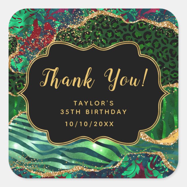 Sticker Carré Green Safari Agate Anniversaire Merci (Devant)