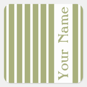 Sticker Carré Green Safari Stripe avec nom