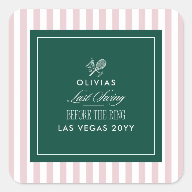 Sticker Carré Green Stripe Tennis Modern Chic Hen Party Favor (Devant)