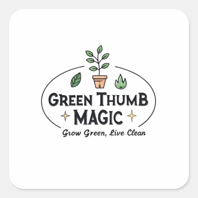 Sticker Carré Green Thumb Magic | Urban Gardening T-Shirt (Devant)