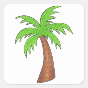 Sticker Carré Green Tropical Island Palm Tree Beach Party
