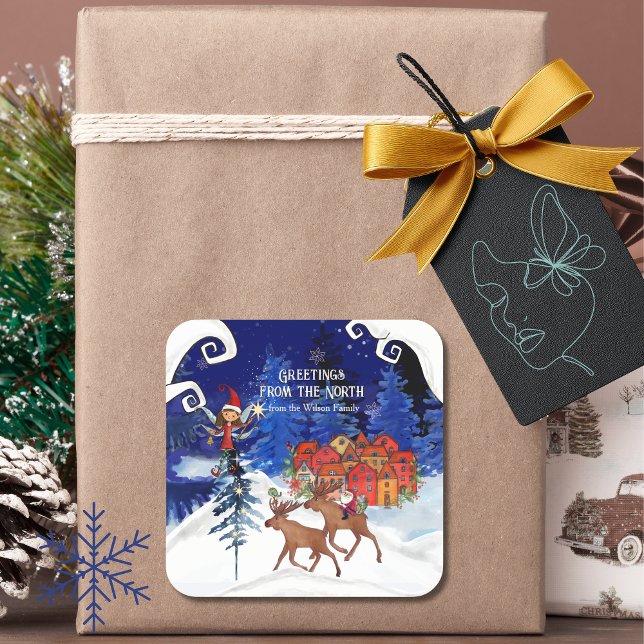 Sticker Carré Greeting from the North Moose Village (Greeting from the North Moose Village Square Sticker)