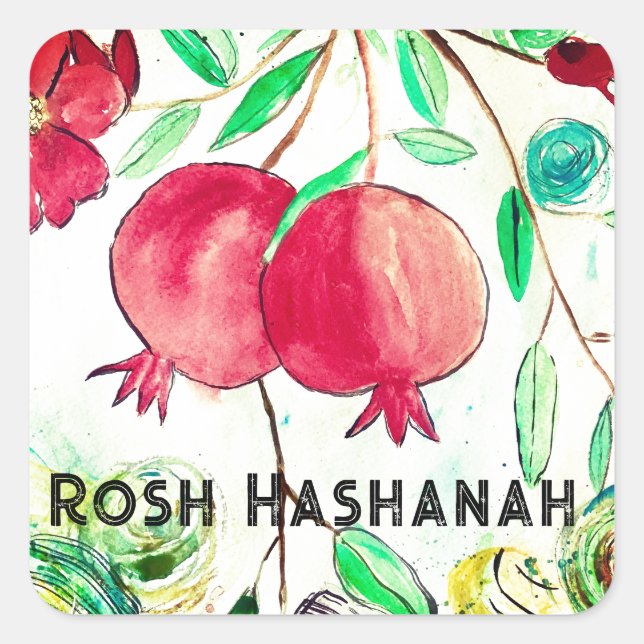 Sticker Carré Grenade Rosh Hashanah Fruit Shana Tova (Devant)