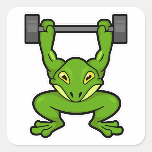 Sticker Carré Grenouille à Bodybuilding avec Barbell (Devant)