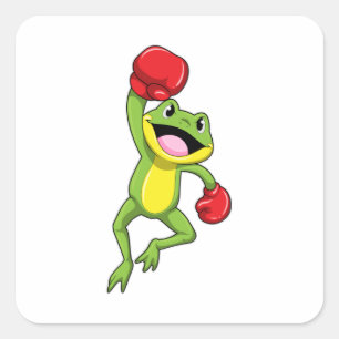 Sticker Carré Grenouille à la boîte avec gants de boxe
