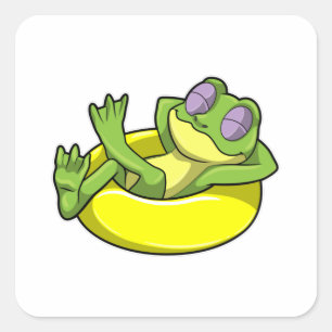 Sticker Carré Grenouille à la natation avec anneau de natation