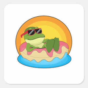 Sticker Carré Grenouille à la natation avec lunettes de soleil