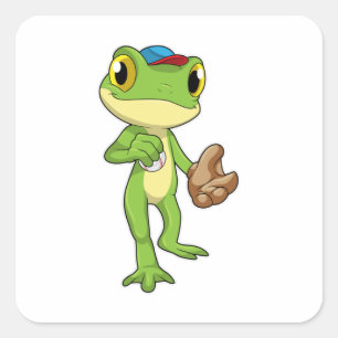 Sticker Carré Grenouille au baseball avec gant de baseball