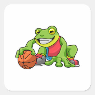 Sticker Carré Grenouille aux sports avec basket-ball