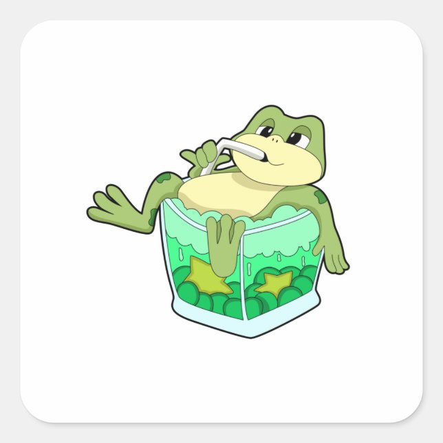 Sticker Carré Grenouille avec verre de jus (Devant)