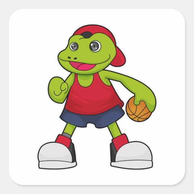 Sticker Carré Grenouille comme joueur de basket-ball avec basket (Devant)