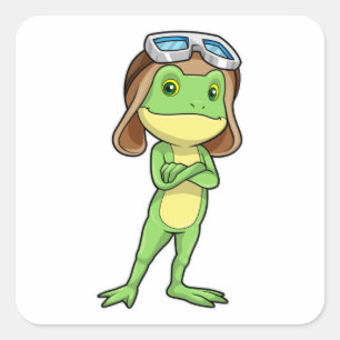 Sticker Carré Grenouille comme pilote avec Casquette et lunettes
