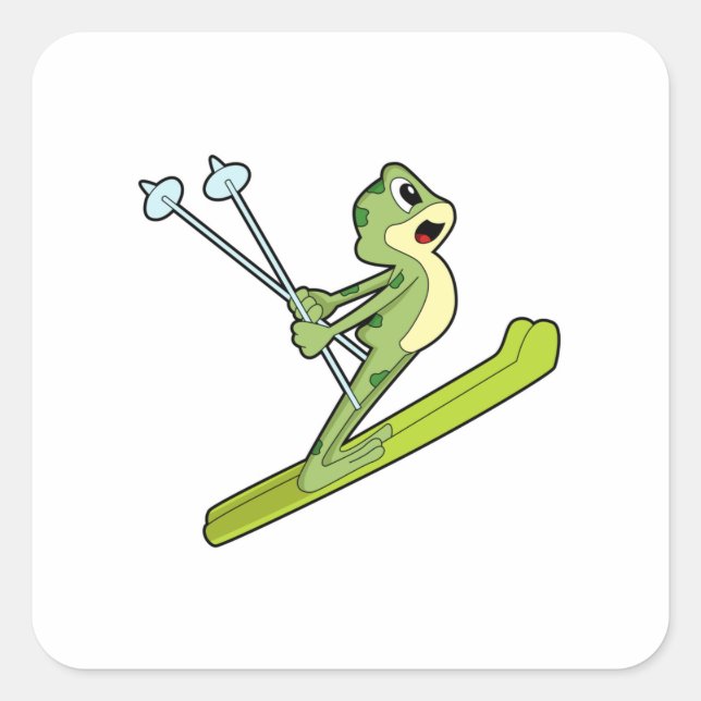 Sticker Carré Grenouille comme sauteur de ski avec Ski.PNG (Devant)