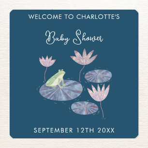 Sticker Carré Grenouille dans un Baby shower mignon en étang Lil