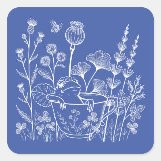 Sticker Carré Grenouille dans une tasse à thé – Illustration bot