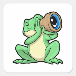 Sticker Carré Grenouille en astronomie avec télescope