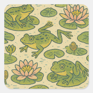 Sticker Carré Grenouille et lili pads Grenouilles Nénuphars