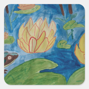 Sticker Carré grenouille et Nénuphar