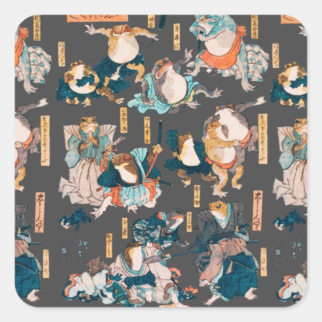 Sticker Carré Grenouille japonaise ukiyo-e Froggies (Devant)