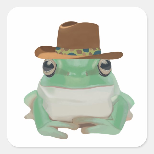 Sticker Carré Grenouille mignonne avec Casquette Cowboy (Devant)