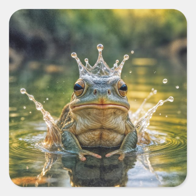 Sticker Carré Grenouille portant une couronne d'eau (Devant)