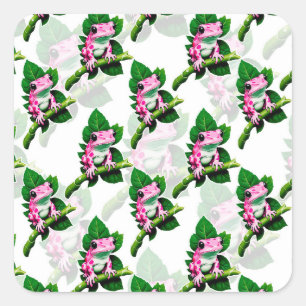 Sticker Carré Grenouille Rose Sur La Feuille Verte Motif Design