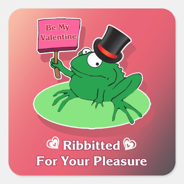 Sticker Carré Grenouille Valentine dans le chapeau être mon Vale (Devant)