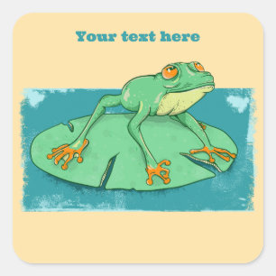 Sticker Carré Grenouille verte mignonne sur un tapis de nénuphar